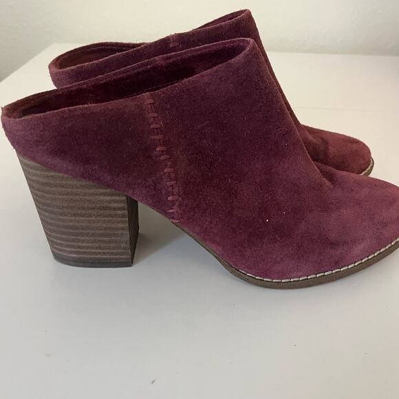 Splendid Wine Suede Debrah Slip On Mule 3 Inch Stacked Heel Sz 7.5 7 1/2 - Picture 4 of 9